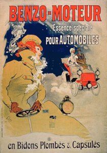 Plakat med reklame for "Benzo-Moteur" motorolie specielt til biler, 1901 (farvelitografi).